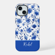 ブルーフローラル パーソナライズ iPhoneケース