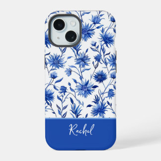 ブルーフローラル パーソナライズ iPhoneケース iPhone 15ケース