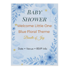 ブルーフローラル ベイビーシャワー招待状 Bundle of Joy ポスター