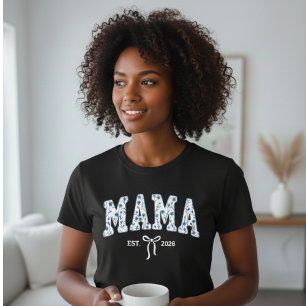 ブルーフローラル ママ バーシティ フェミニン エステティック Tシャツ