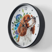 ブルーフローラレッドキャリバリーキングチャールズスパニエル犬ドッグ 壁時計 (傾斜)