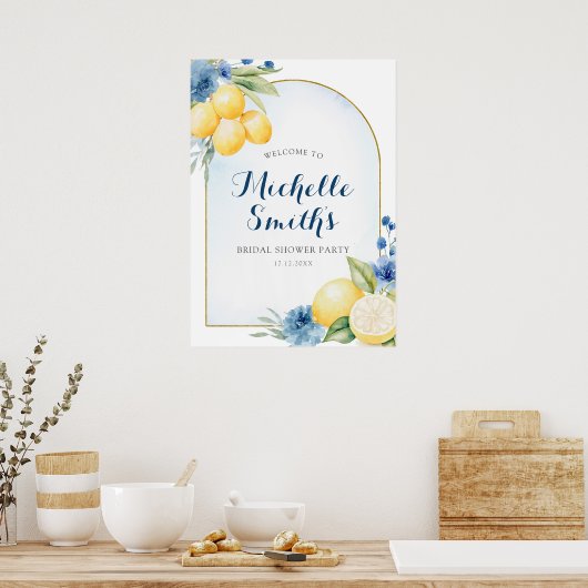 ブルーフローラレモネードブライダルシャワーウェルカムサイン ポスター (キッチン)