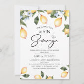 ブルーフローラレモンのメイン絞りブライダルシャワー 招待状 (正面)