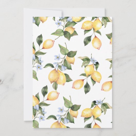 ブルーフローラレモンのメイン絞りブライダルシャワー 招待状 (裏面)