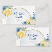 ブルーフローラレモンメインスクイーズブライダルシャワー プレイスカード (正面/裏面)