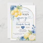 ブルーフローラレモンメインスクイーズブライダルシャワー 招待状 (正面)