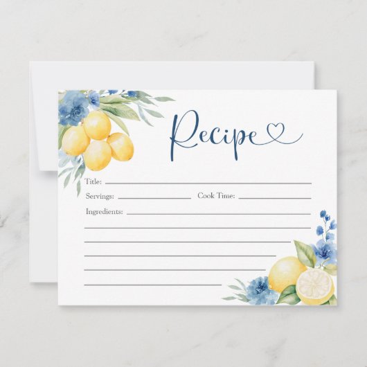 ブルーフローラレモンメインスクイーズブライダルレシピカード 招待状 (正面)