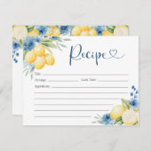 ブルーフローラレモンメインスクイーズブライダルレシピカード 招待状 (正面/裏面)