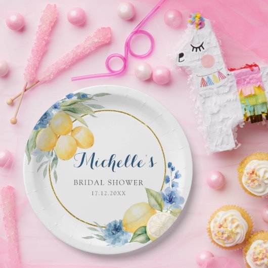 ブルーフローラレモンメインスクイーズ赤ちゃんシャワー ペーパープレート (パーティー)