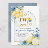 ブルーフローラレモンメインスクイーズ2甘い誕生日 招待状 (正面/裏面)