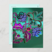ブルーフローラレース、ピンクのシルククロス、カラフル宝石 シーズンポストカード (正面/裏面)