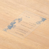 ブルーフローラレ澄んース結婚 アクリル招待状 (レイダウン)