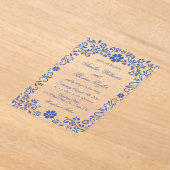 ブルーフローラロマンチック結婚式招待状 アクリル招待状 (レイダウン)