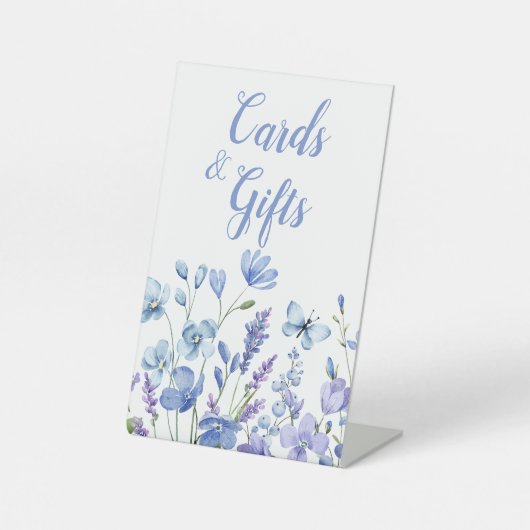 ブルーフローラワイルドフラワーブライダルシャワーカードギフト 台座サイン (正面)