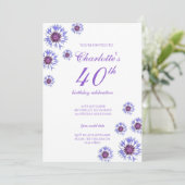 ブルーフローラワイルドフラワー40th誕生日パーティー 招待状 (スタンド正面)