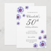 ブルーフローラワイルドフラワー50thバースデーパーティー 招待状 (正面/裏面)
