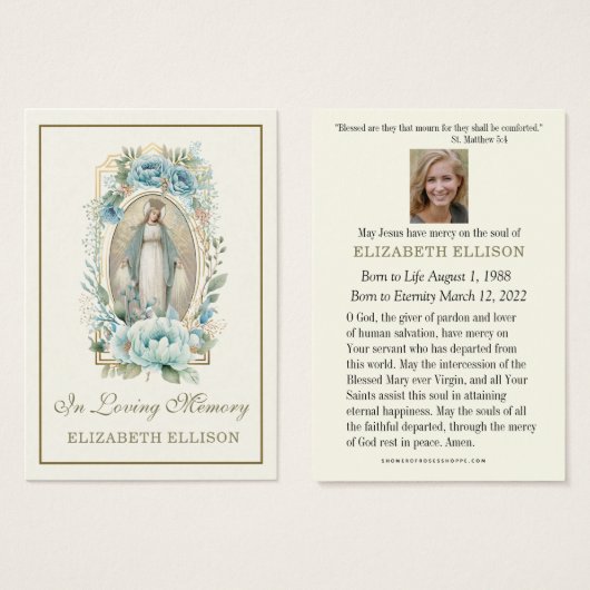 ブルーフローラヴァージンメリーモディラル祈りの言葉カード (正面&裏面)