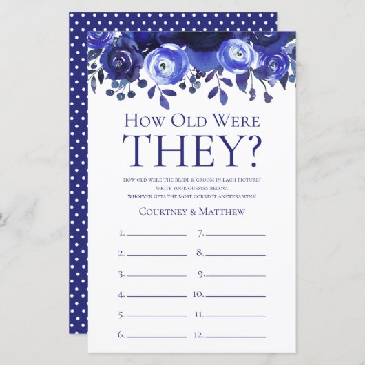 ブルーフローラ何歳のブライダルシャワーゲーム (正面/裏面)