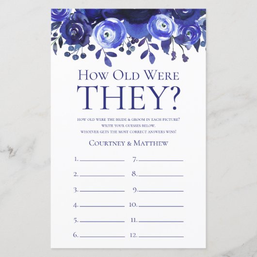 ブルーフローラ何歳のブライダルシャワーゲーム (正面)