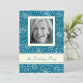 ブルーフローラ写真18番目のバースデーパーティ招待状 招待状 (スタンド正面)