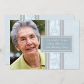 ブルーフローラ写真90thバースデーパーティ招待状 招待状 (正面/裏面)