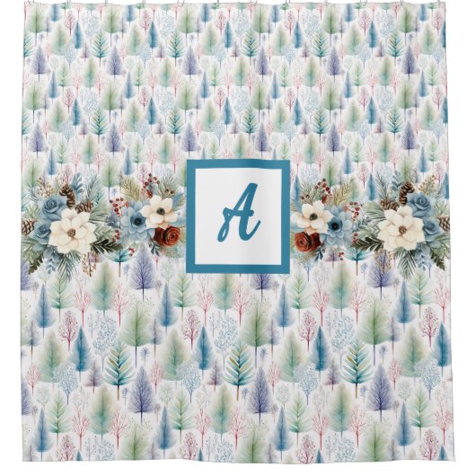 ブルーフローラ冬木の森シャワーカーテン シャワーカーテン (正面)