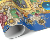 ブルーフローラ出生クリスマスパーチメントと宝石 ラッピングペーパー (ロールコーナー)