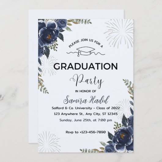 ブルーフローラ卒業パーティー招待状 招待状 (正面/裏面)