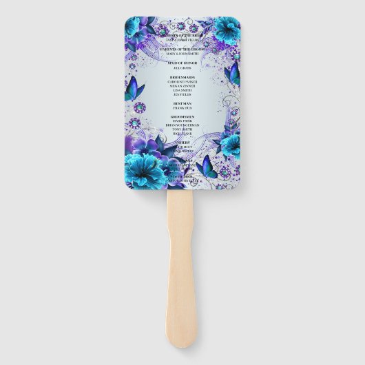 ブルーフローラ及びバタフライ結婚式 プログラム ハンドファン (裏面)