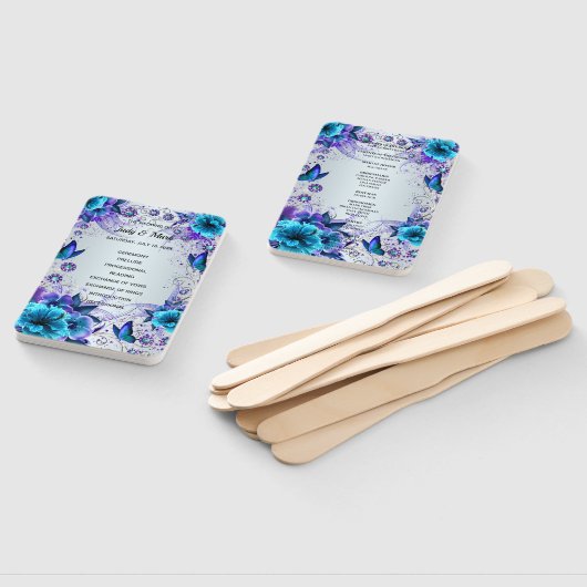 ブルーフローラ及びバタフライ結婚式 プログラム ハンドファン (組立なし)