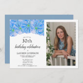 ブルーフローラ大人誕生日フォト招待状 案内状 (正面/裏面)