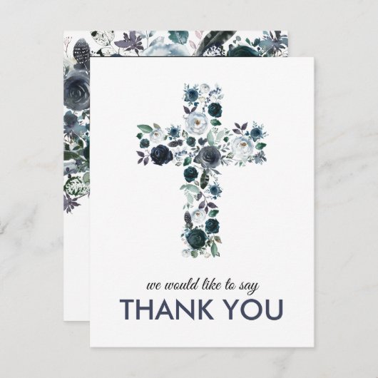 ブルーフローラ宗教十字写真 サンキューカード (正面/裏面)