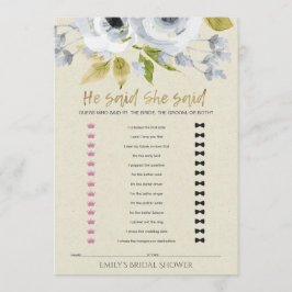 ブルーフローラ彼は彼女はブライダルシャワーゲームと言った 招待状