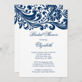 ブルーフローラ旋回ブライダルシャワーの招待フォーマル状 招待状 (正面/裏面)