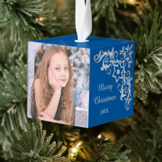 ブルーフローラ旋回写真テンプレート キューブオーナメント