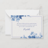 ブルーフローラ書道ブライダルシャワーありがとう ノートカード (裏面)