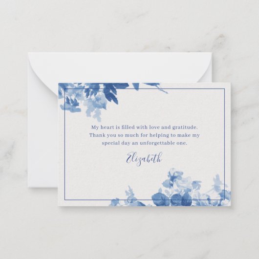ブルーフローラ書道ブライダルシャワーありがとう ノートカード (裏面)