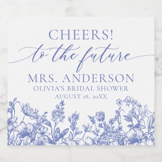 ブルーフローラ未来ミセスブライダルシャワーワインラベル スパークリングワインラベル (シングルラベル)