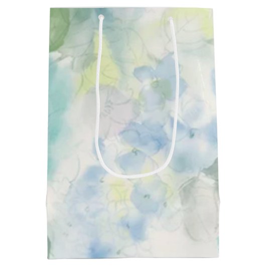 ブルーフローラ水彩ウェディングシャワー誕生日  ミディアムペーパーバッグ (裏面)