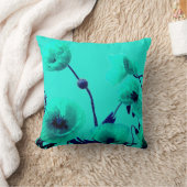 ブルーフローラ水彩ターコイズポピーフラワーアート クッション (ブランケット)
