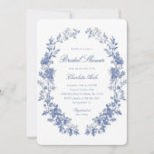 ブルーフローラ水彩ブライダルシャワー 招待状 (正面)