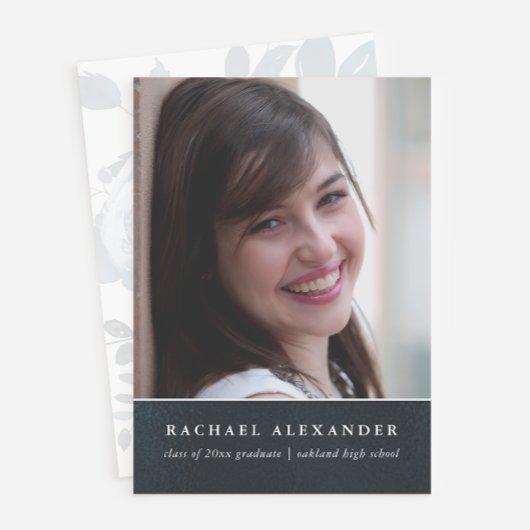 ブルーフローラ水彩写真卒業パーティー 招待状