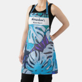 ブルーフローラ水彩植物青パーソナライズ エプロン (インサイチュ)