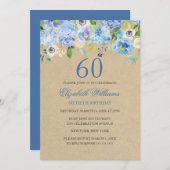 ブルーフローラ水彩60番目の誕生日招待状 招待状 (正面/裏面)