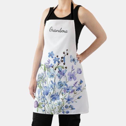 ブルーフローラ水色おばあちゃんの名前 エプロン (インサイチュ)
