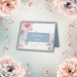 ブルーフローラ水色バラ結婚ズゲストカード サンキューカード