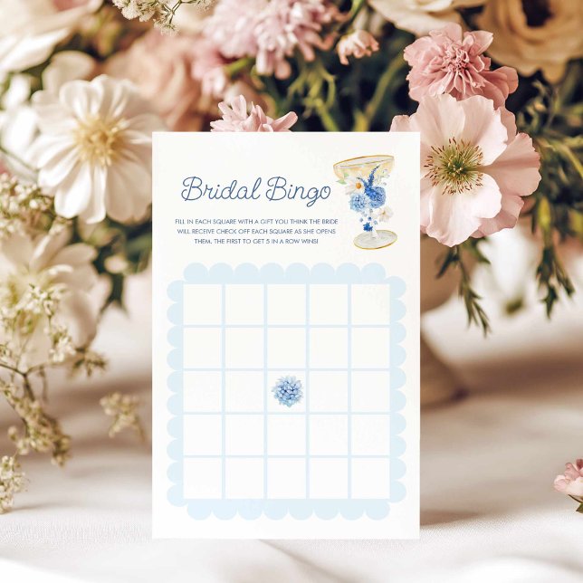ブルーフローラ泡立ちブライダルビンゴゲーム (Blue Floral Bridal Bingo Game)