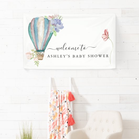 ブルーフローラ熱風船ベビーシャワー 横断幕 (インサイチュ)