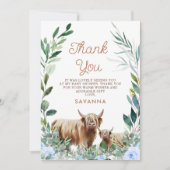 ブルーフローラ牛ふくらはぎ赤ちゃんシャワーサンキューカード 招待状 (正面)