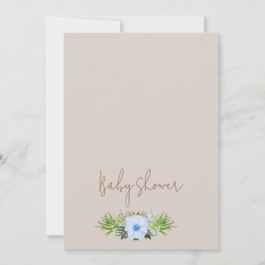 ブルーフローラ牛プリントリトルカウボーイ赤ちゃんシャワー 招待状 (裏面)